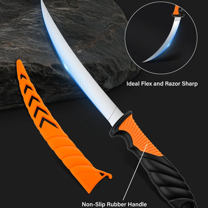 Fishing Tool Kit 6-Piece Corrosion Resistant Pliers Fillet Knife Fish Lip Gripper Braid Scissors Tool Retractor with Lanyard Fishing Gifts