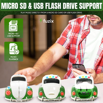 Fuzix WS-1958 Vintage Car Bluetooth Speaker with LED Headlights & Taillights | Retro Wireless Stereo, FM Radio, AUX/USB/TF, Built-in Mic