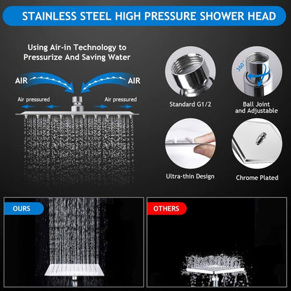 Rainfall and Handheld Shower Combo with 8-Inch Square Head, 11-Inch Extension Arm and Chrome Finish