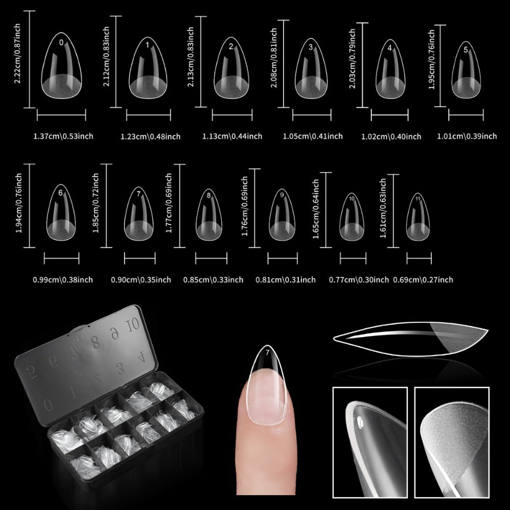 Gel Nail Tips 600 Pieces Clear Crystal Full Cover Nail Extensions – Almond Oval Coffin Stiletto Square Short Medium Long Soft Gel False