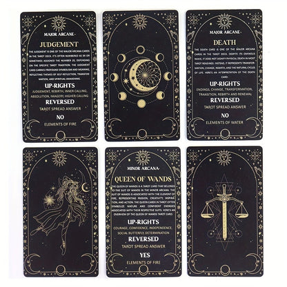 Tarot Meaning Cards Reference Deck with 78 Illustrated Cards, Printed English Text and Compact Black Box