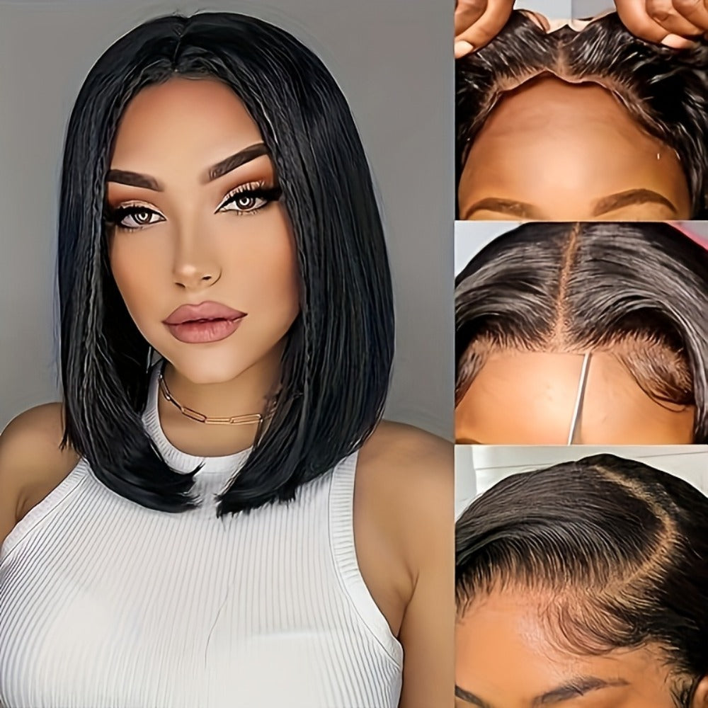 Bob Wig Human Hair 4x4 HD Lace Closure Glueless Short Straight Pre-Plucked Pre-Cut Lace Put, for Home, Travel and Salon Hair Styling