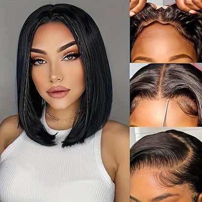 Bob Wig Human Hair 4x4 HD Lace Closure Glueless Short Straight Pre-Plucked Pre-Cut Lace Put, for Home, Travel and Salon Hair Styling