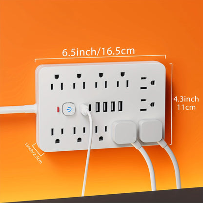 Surge Protector Power Strip 17-in-1 with 11 AC Outlets, 4 USB-A, 2 USB-C, Wall-Mount Slots and 5 or 10 ft Cord