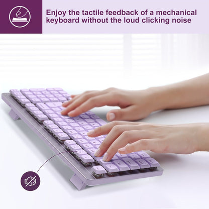 Wireless Keyboard and Mouse Combo 98 Keys Full Size, 2.4GHz, Mechanical Feel, Quiet Keys, Design for PC