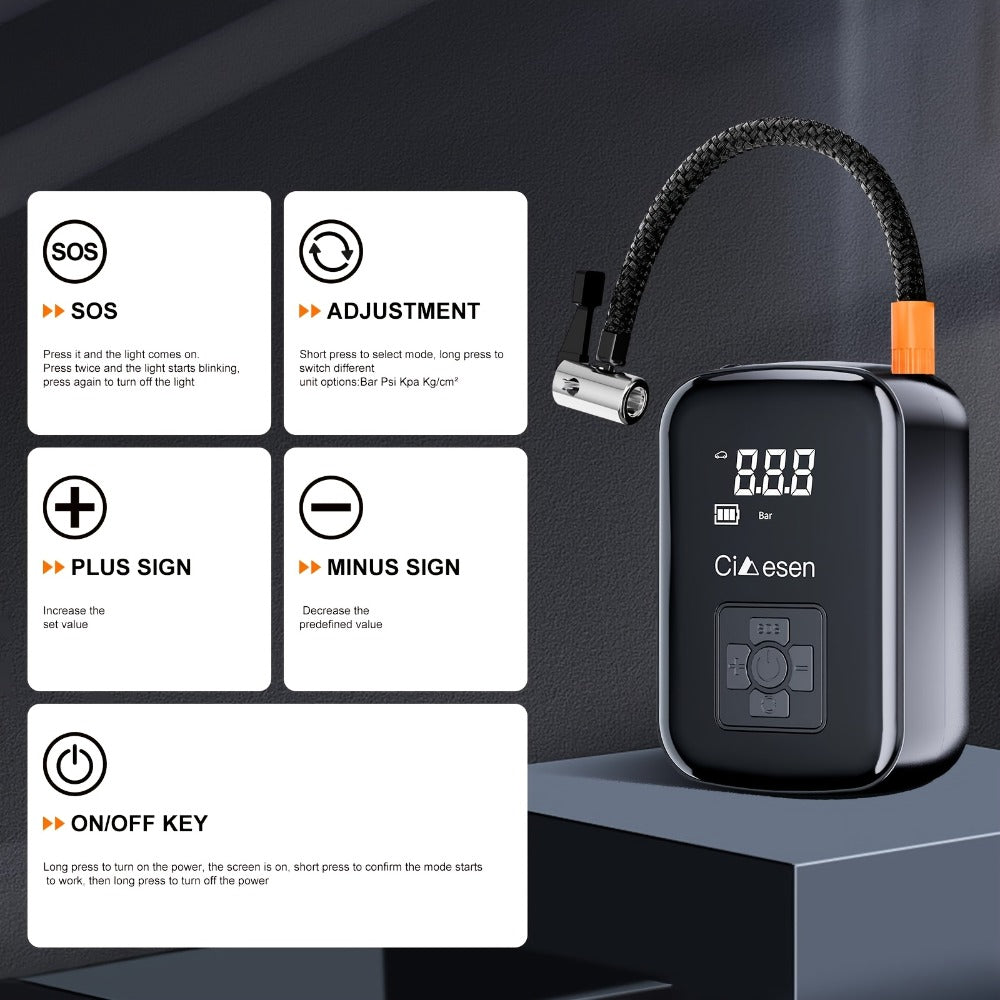 Portable Tire Inflator Air Compressor 150PSI 100W Cordless 4000mAh Digital Display 5 Modes USB-C Fast Charge for Car Motorcycle Bicycle Ball