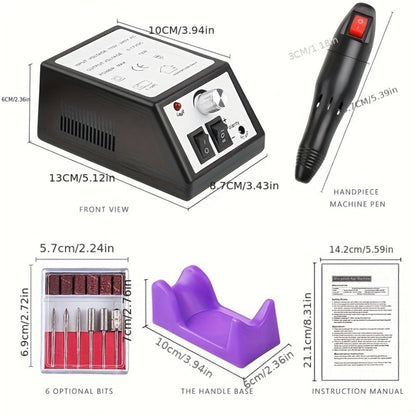 Electric Nail Drill 20000 RPM Console Kit with 6 Bits, 50 Sanding Bands and Standard or 8-in-1 Options
