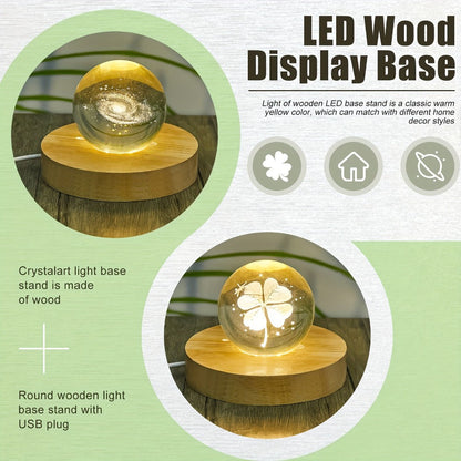 LED Light Base Wooden Display Stand 16 Pack USB Powered White Light Base for 3D Crystal for Parties, Celebrations and Guest Favors