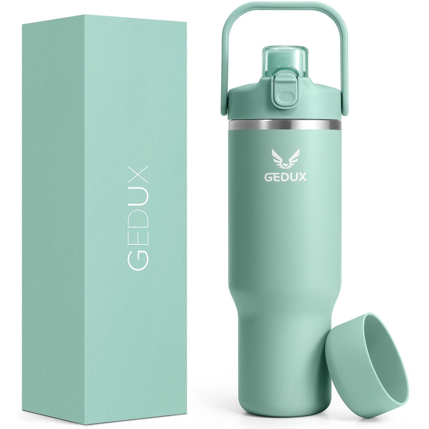 Vacuum Insulated Tumbler 32oz Stainless Steel with Handle Straw 2-in-1 Lid Chug Straw Lid Silicone Boot Matte Finish Keeps Drinks Cold Hot
