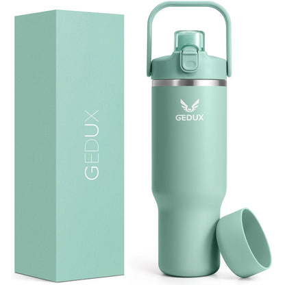 Vacuum Insulated Tumbler 32oz Stainless Steel with Handle Straw 2-in-1 Lid Chug Straw Lid Silicone Boot Matte Finish Keeps Drinks Cold Hot