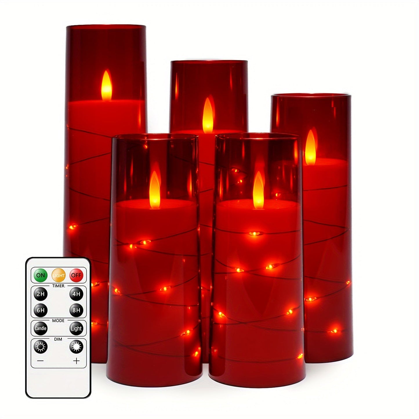 Flameless LED Candles with Remote Control Timer and Star String Lights Set of 5 or 7 Pillar Candles for Wedding Garden Home Decor