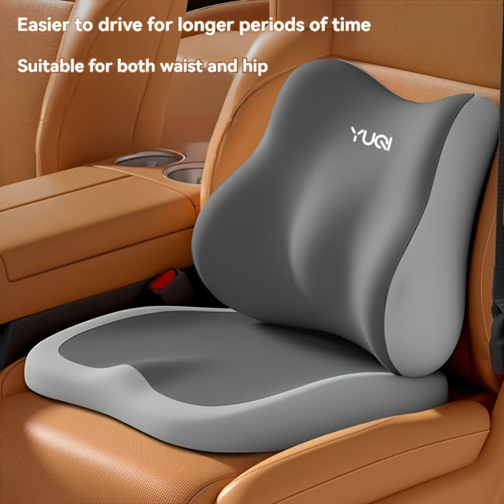 Memory Foam Seat Cushion with Adjustable Hip & Lumbar Support, Ergonomic Car Seat Pad for Long-Distance Driving, Office Chair & Home Use