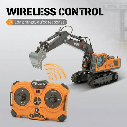 RC Construction Vehicle Toy 2.4GHz Remote Control Excavator Bulldozer Loader with Alloy Metal Cover Lights & Sound Effects