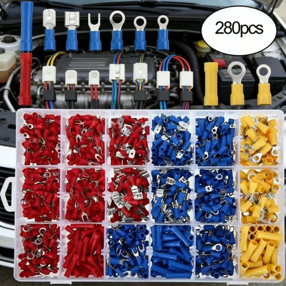 Electrical Crimp Terminals 280pcs Assorted Kit, Insulated Ring Fork Spade & Butt Wire Connectors for Automotive Marine & Home Wiring