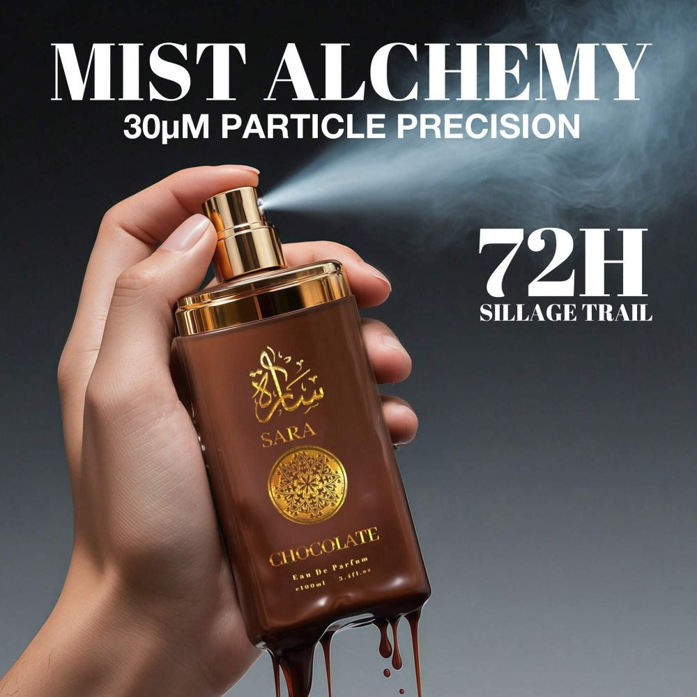 Sarah Chocolate Eau de Parfum Spray, 100 ml Brown Bottle with Cocoa, Vanilla and Amber Label Notes