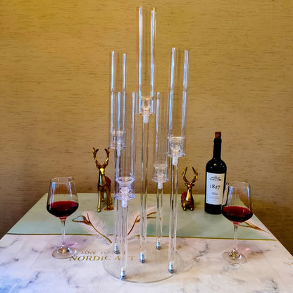 Candle Holder Set of 2 Clear Acrylic Five-Arm Candelabras with Cylindrical Shades for Flameless LED Candles