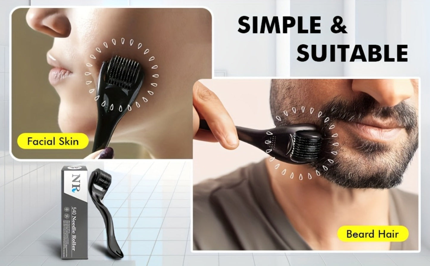 Microneedle Derma Roller 0.25mm 2-Pack for Face Scalp Beard for Bath Time, Home Spa and Personal Care