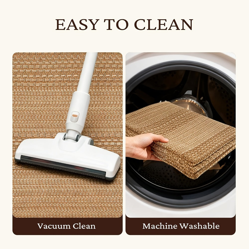 Braided Woven Indoor Rug with 2 x 3-Foot to 6 x 9-Foot Sizes and One Two-Piece Gray Mat Set