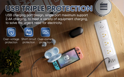 Recessed Power Strip In-Desk Embedded Socket 7-in-1, 3 AC Outlets & 4 USB Ports, Slim Space-Saving Design