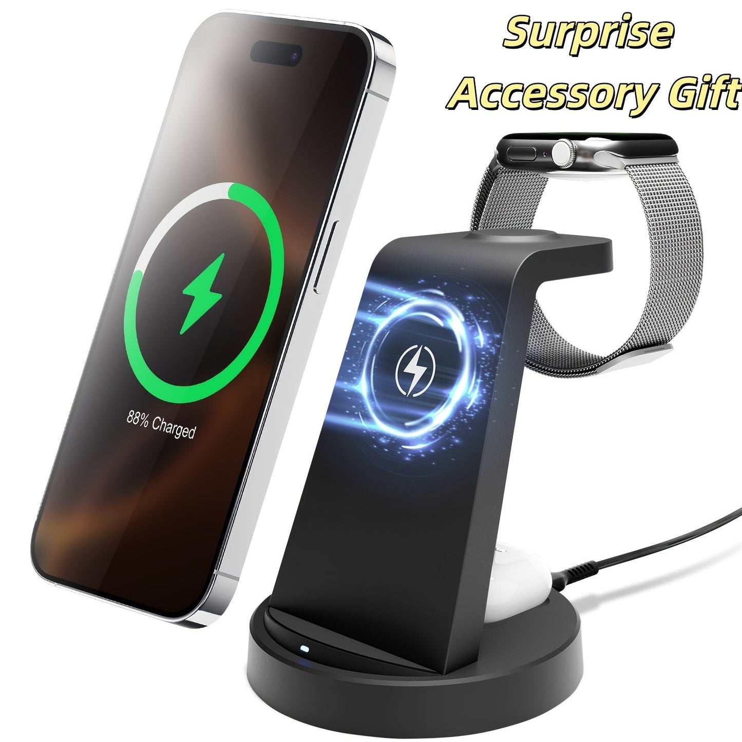 Wireless Charging Station, 3-in-1 Multi-Style Dock for iPhone, Samsung Galaxy, Apple Watch and AirPods