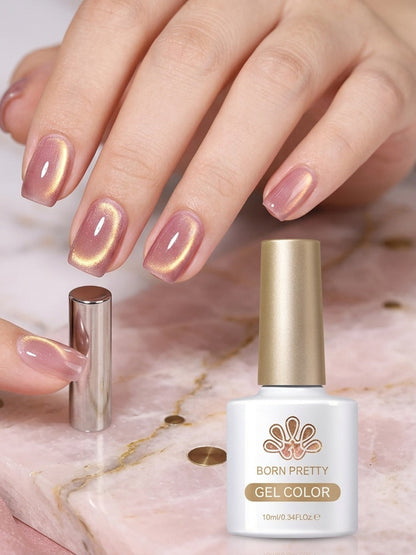 Gel Nail Polish BORN PRETTY MY45 Nude-Gold Magnetic Cat-Eye in 10ml with UV/LED Soak-Off Formula