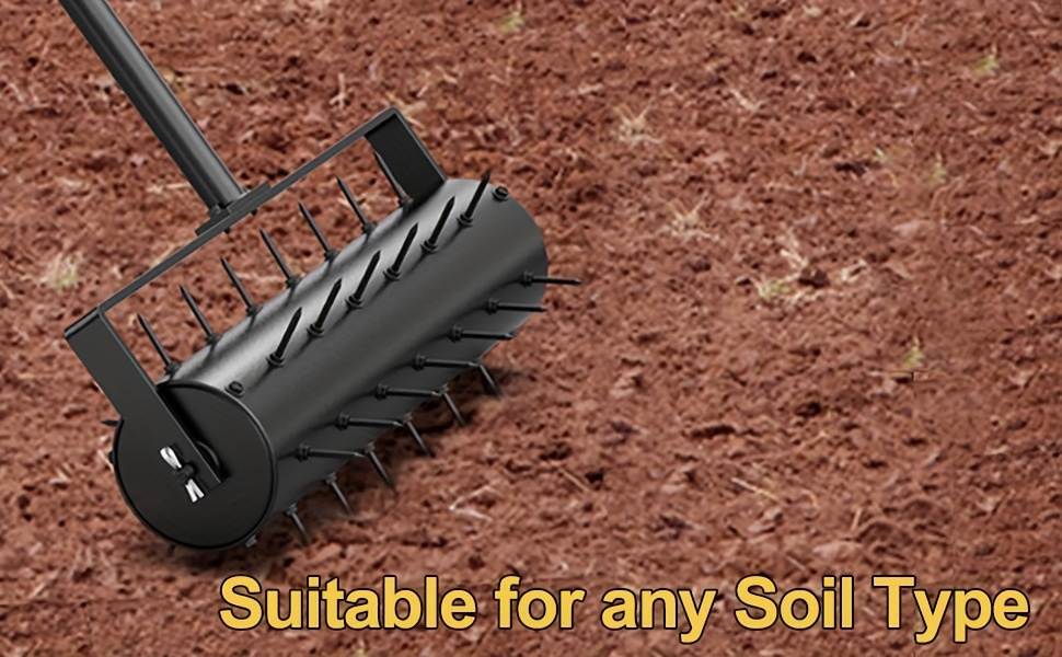 Lawn Punch Aerator 17" Heavy-Duty Metal Roller with Bearing Design, 60" Long Handle for Effortless Weeding & Aeration