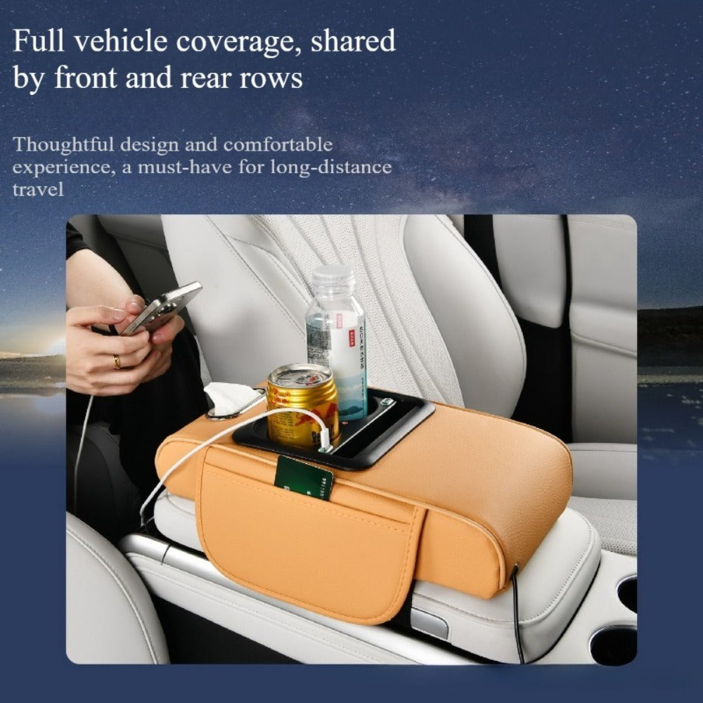 Car Armrest Box Cover Starry Sky Memory Foam Center Console Pad with Type-C USB Charging Port & Storage Pockets