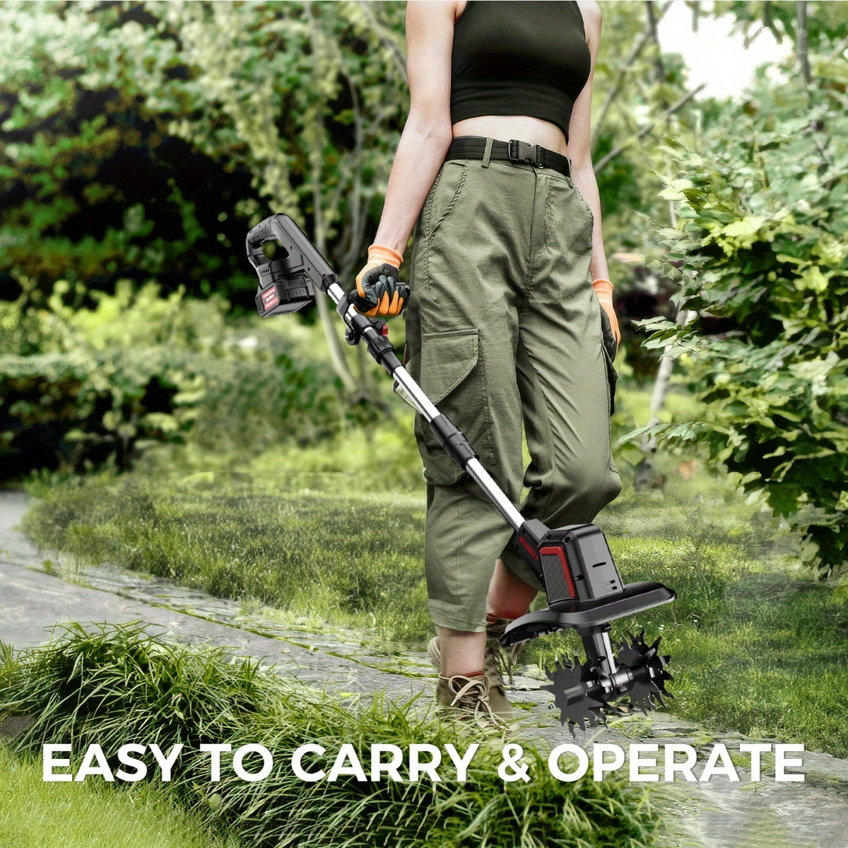 Cordless Electric Cultivator 360RPM - Wireless Electric Tiller & Soil Loosening Machine with 2×4.0Ah for Garden, Patio and Yard Use