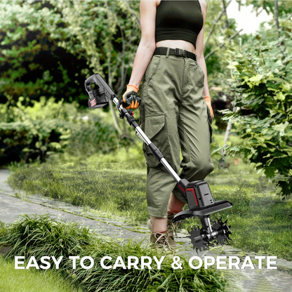 Cordless Electric Cultivator 360RPM - Wireless Electric Tiller & Soil Loosening Machine with 2×4.0Ah for Garden, Patio and Yard Use