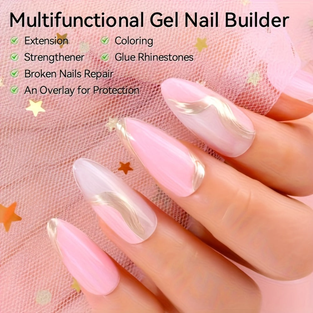Poly Nail Gel Kit Hard Builder 6 Colors Clear Pink White – Nail Extension Thickening & Strengthening Gel for Brittle Thin Nails & French
