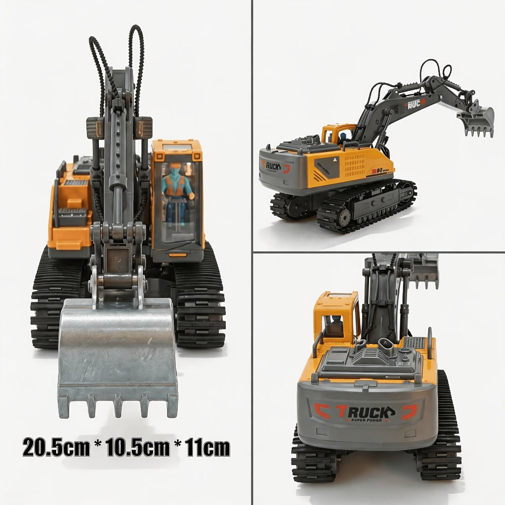 RC Excavator Toy for Kids Track Type 2.4GHz, 1200mAh Rechargeable Remote Control Construction Truck with Metal Shovel & LED Light