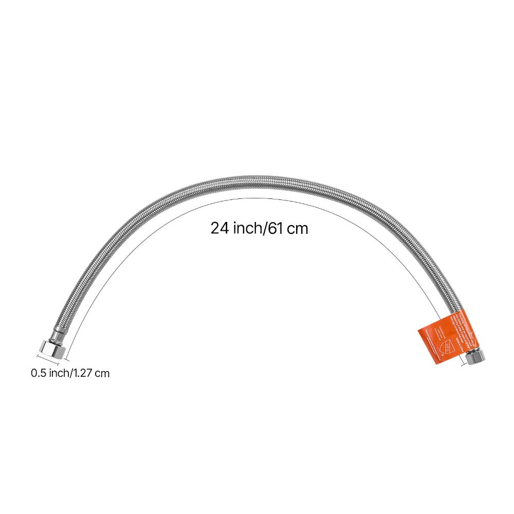 Braided Stainless Steel Faucet Supply Line – 304 SS Exterior, TPV Inner Tube, 3/8" Comp x 1/2" FIP