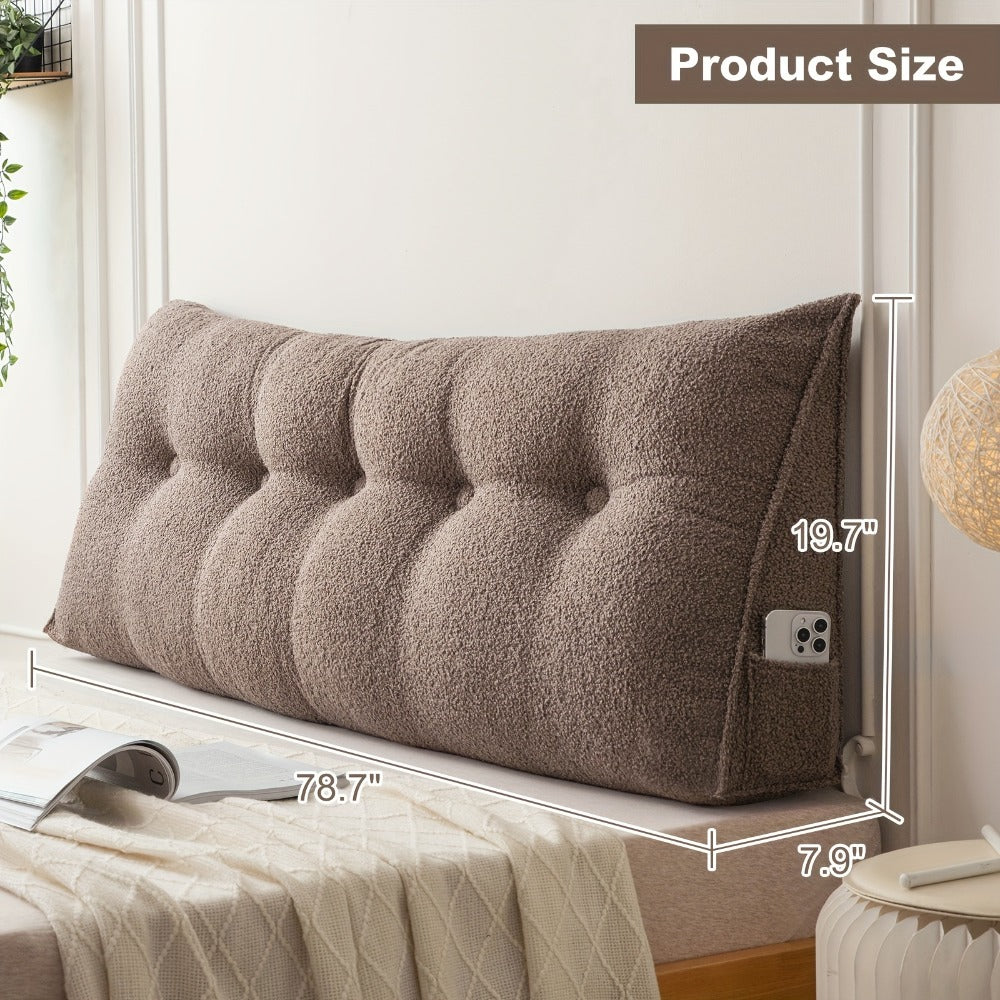 Bed Wedge Pillow Headboard Pillow with Side Pockets Removable Cover Teddy Velvet Reading Pillow Twin Queen King