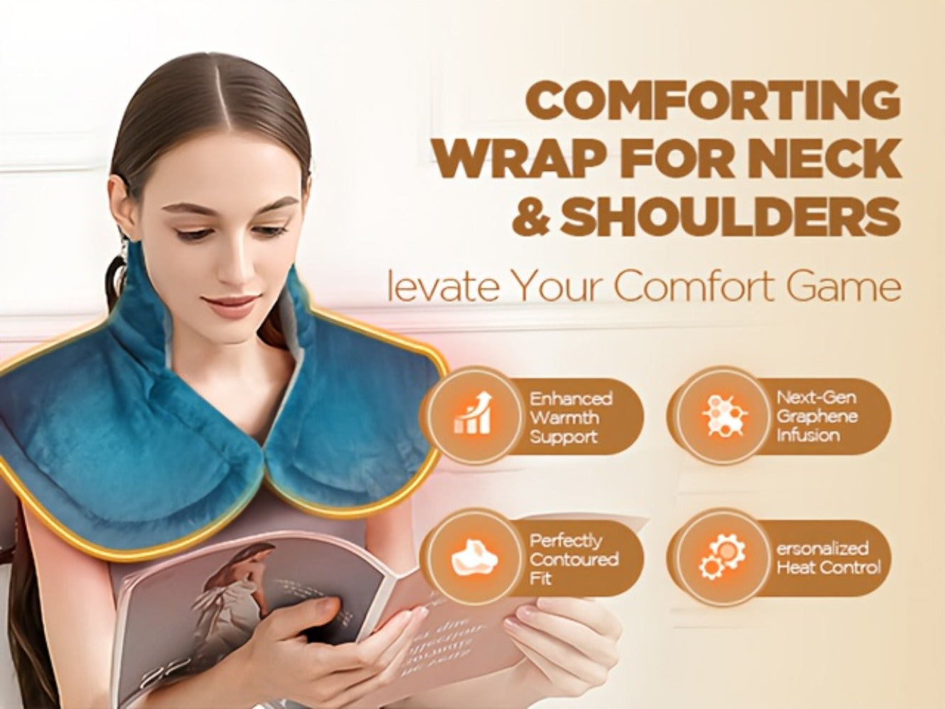 Heating Pad for Neck & Shoulders – 130W Graphene Weighted Electric Pad, 6 Heat Settings, 4 Timers, Auto Shut-Off, Machine Washable