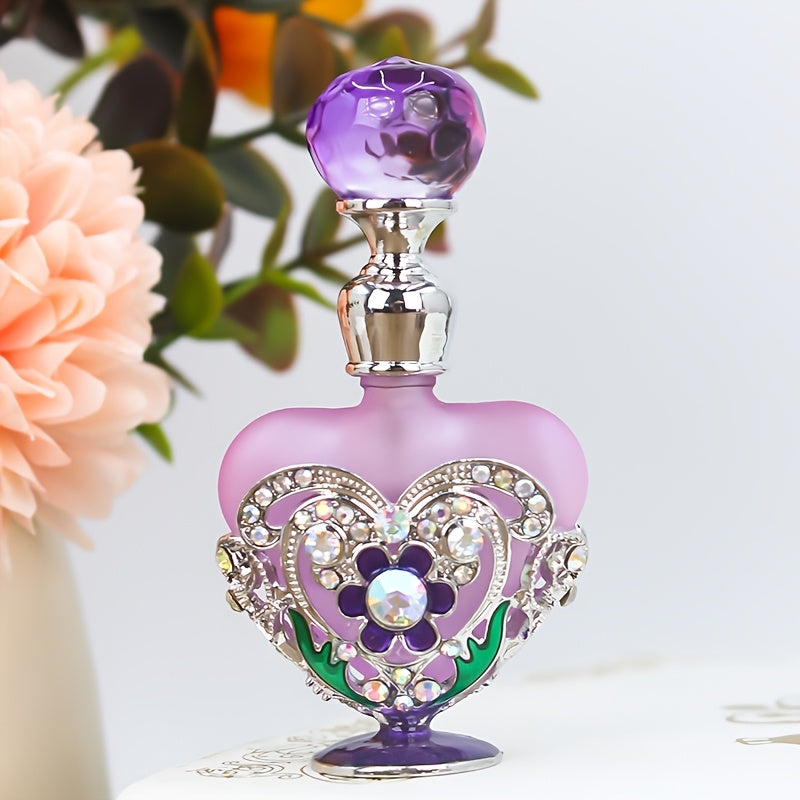 Refillable Perfume Bottle 10ml Vintage Glass Travel Atomizer Essential Oil Dispenser Portable Mini Spray Bottle Enamel Peach Heart Design