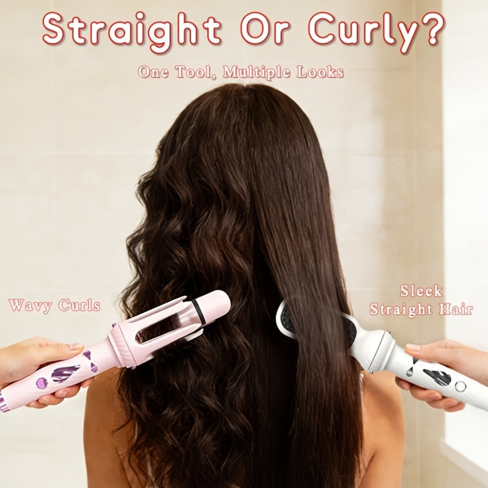5-in-1 Hair Styler Set with Interchangeable Curling Wand & Straightening Brush - Multi Barrel Curling Iron Kit for Waves
