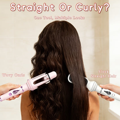 5-in-1 Hair Styler Set with Interchangeable Curling Wand & Straightening Brush - Multi Barrel Curling Iron Kit for Waves