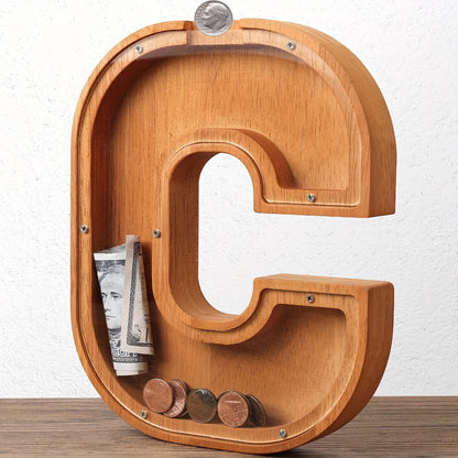 Wooden Letter Penny Bank – Alphabet Coin Bank Savings Box for Kids & Adults, Personalized Money Bank Birthday Gift