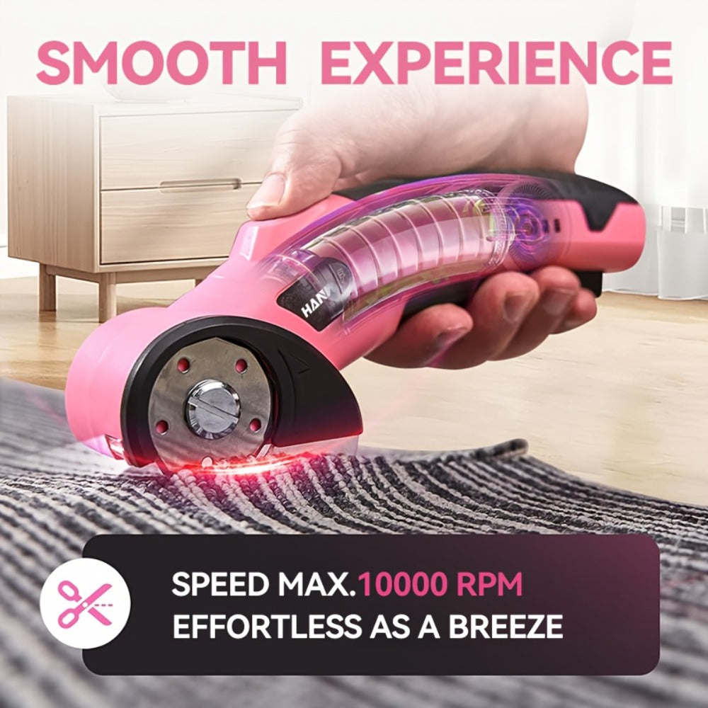 Electric Scissors Cordless 4.2V Rotary Cutter with 2000mAh Battery, 10000 RPM, Safety Lock, LED Light