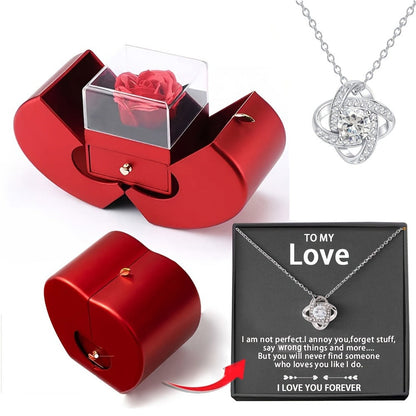 Preserved Real Rose Gift Box with I Love You in 100 Languages Necklace, Romantic Gifts for Girlfriend Wife Mom
