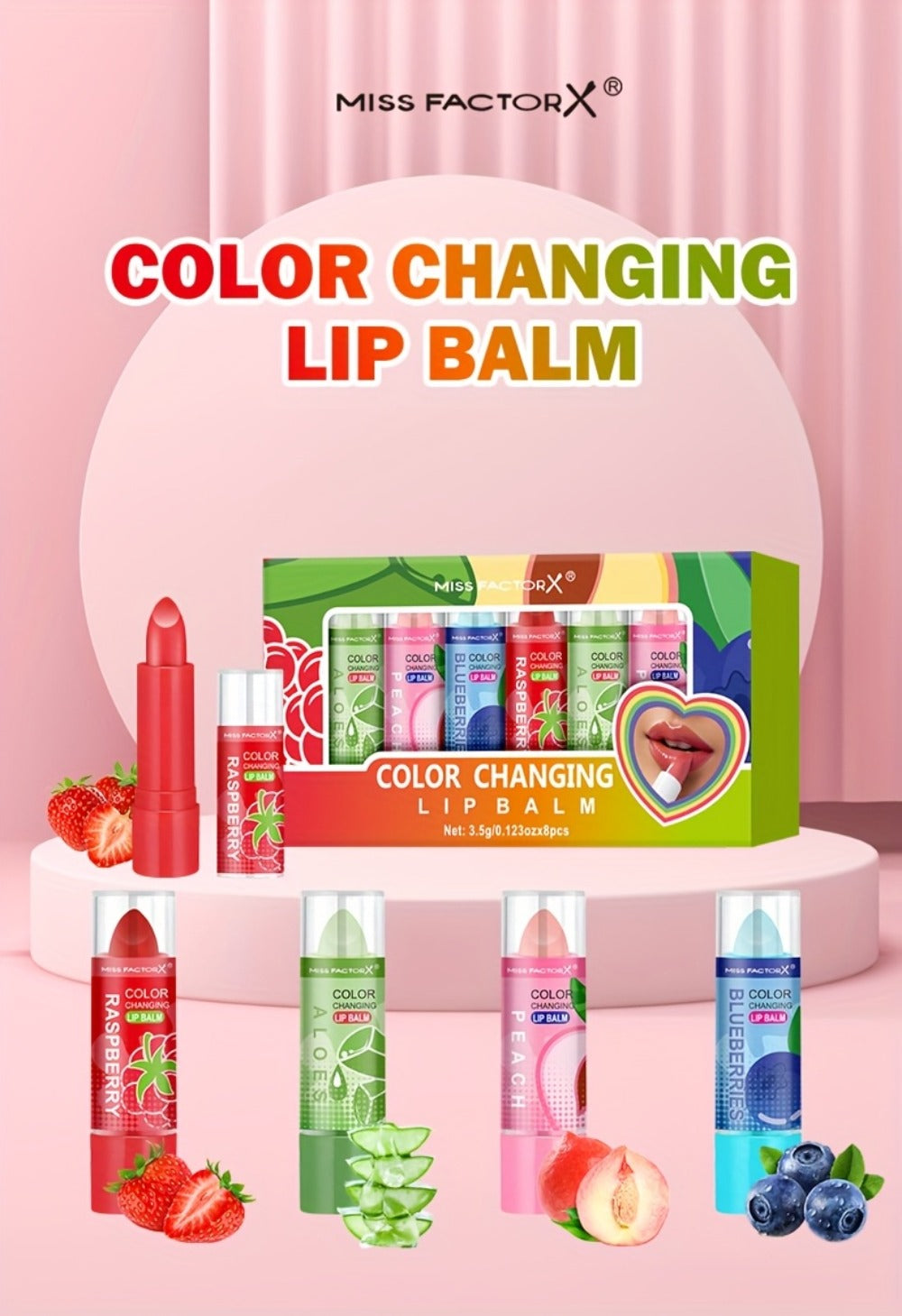 Color Changing Lipstick Set 8 Pcs, pH-Reactive Mood Lip Color, Wear, Anti-Transfer Formula