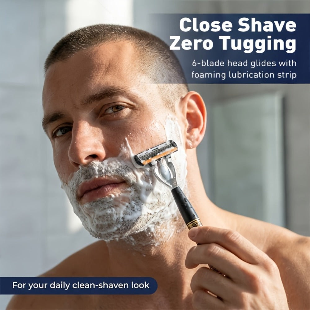 Men's Razor Set with Stainless Steel Replacement Blades – Reusable Handle & High-Capacity Blade Kit for Smooth Close Shave