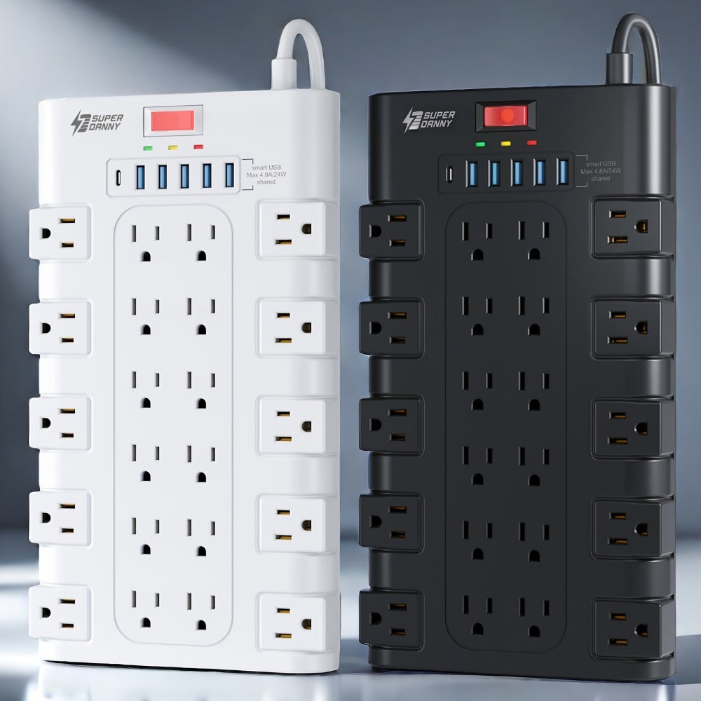 28-in-1 Surge Protector Power Strip, 22 AC Outlets & 6 USB Ports (1 USB-C), 5ft Extension Cord