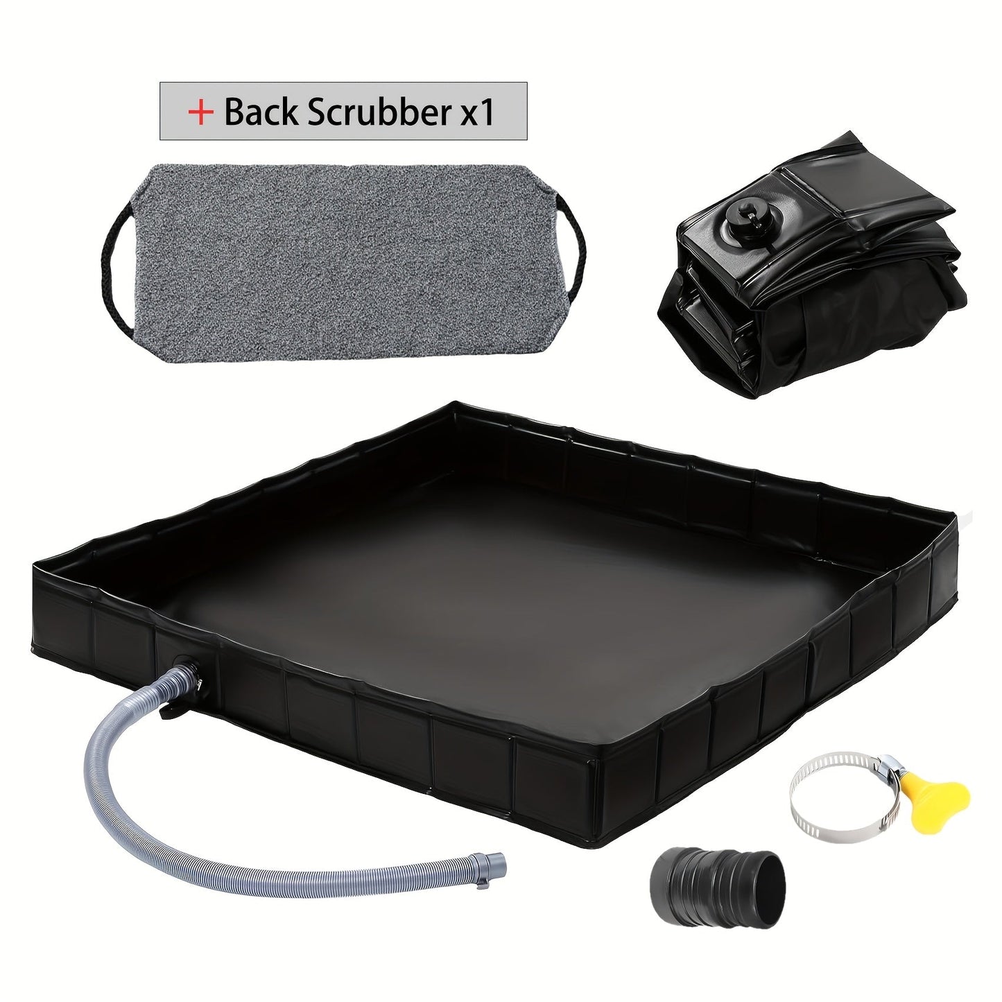 Foldable Shower Base 41"x41" Portable Shower Pan with Drain Pipe – Collapsible Shower Basin for Camping Tent, Indoor & Outdoor Use, Black