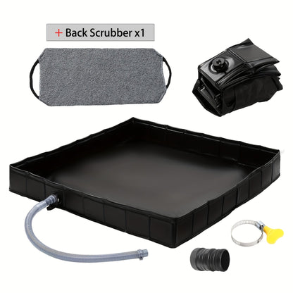 Foldable Shower Base 41"x41" Portable Shower Pan with Drain Pipe – Collapsible Shower Basin for Camping Tent, Indoor & Outdoor Use, Black