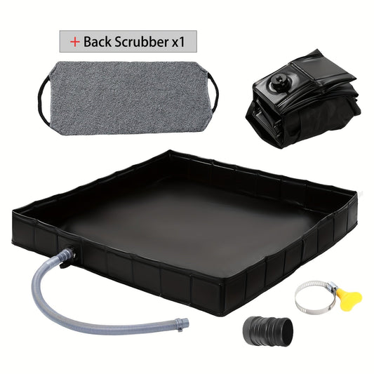 Foldable Shower Base 41"x41" Portable Shower Pan with Drain Pipe – Collapsible Shower Basin for Camping Tent, Indoor & Outdoor Use, Black