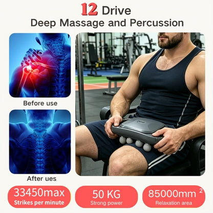 Massage Gun 12 Heads Deep Tissue Percussion Massager Set for Back Neck Shoulders Legs Foot Pain Quiet Handheld Electric Body Massager