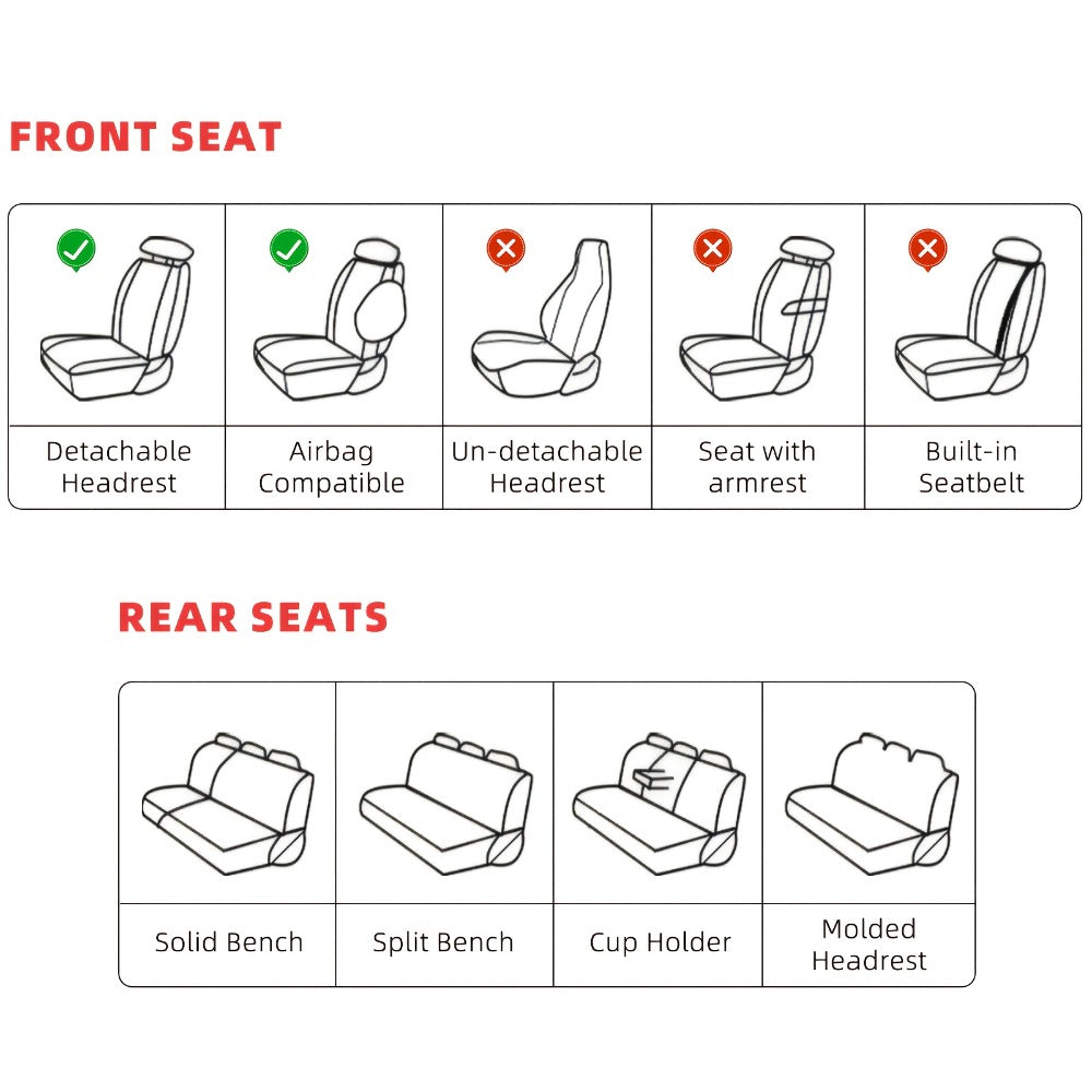 Car Seat Covers PU Leather Full-Coverage Set with Two-Front or Five-Seat Configuration Options