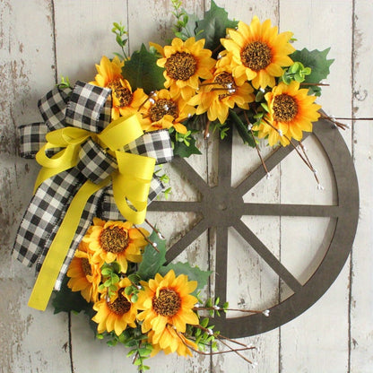 Sunflower Bow Wreath for Front Door - Handcrafted Thanksgiving Wreath with Natural Look, Fall Seasonal Home Decor