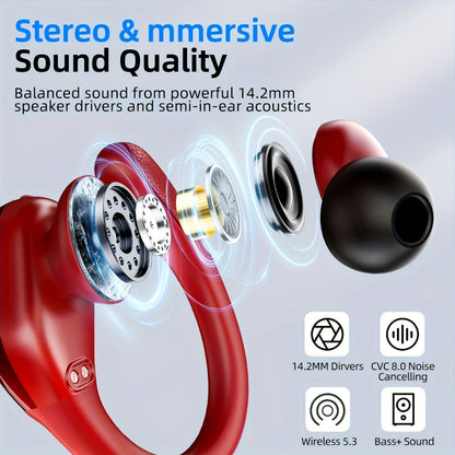 LIFEBEE Dual LED Display Earhook Wireless Earbuds for Running Sports, Pure Bass Sound Noise Cancelling Built-in Mic Over-Ear Headphones